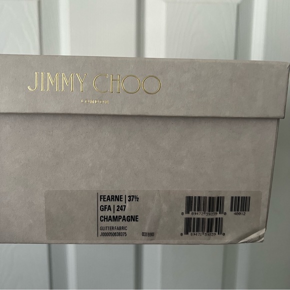 Jimmy Choo 247 Fearne Champagne/Gold Glitter Fabric Wedge Sandal; Size 37.5 - Picture 10 of 10